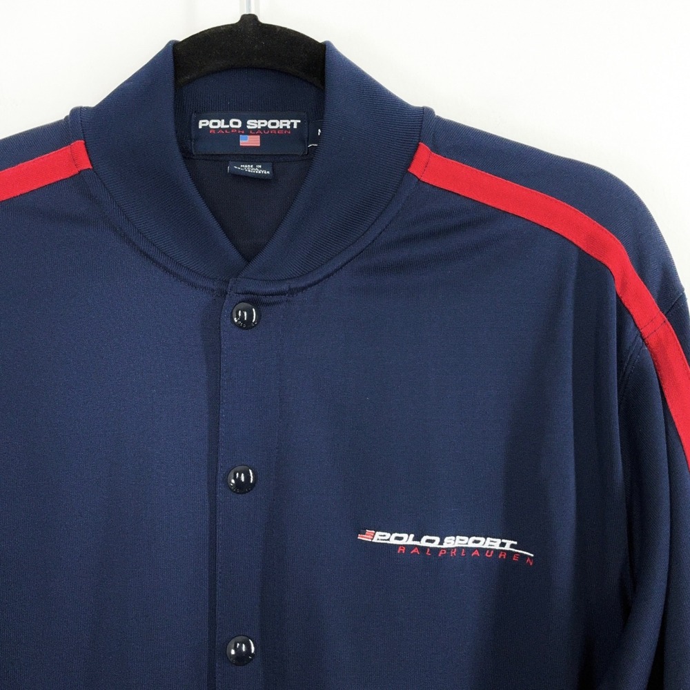 Vintage Y2K Polo Sport Ralph Lauren Men's Medium Track Jacket Blue Red Stripe